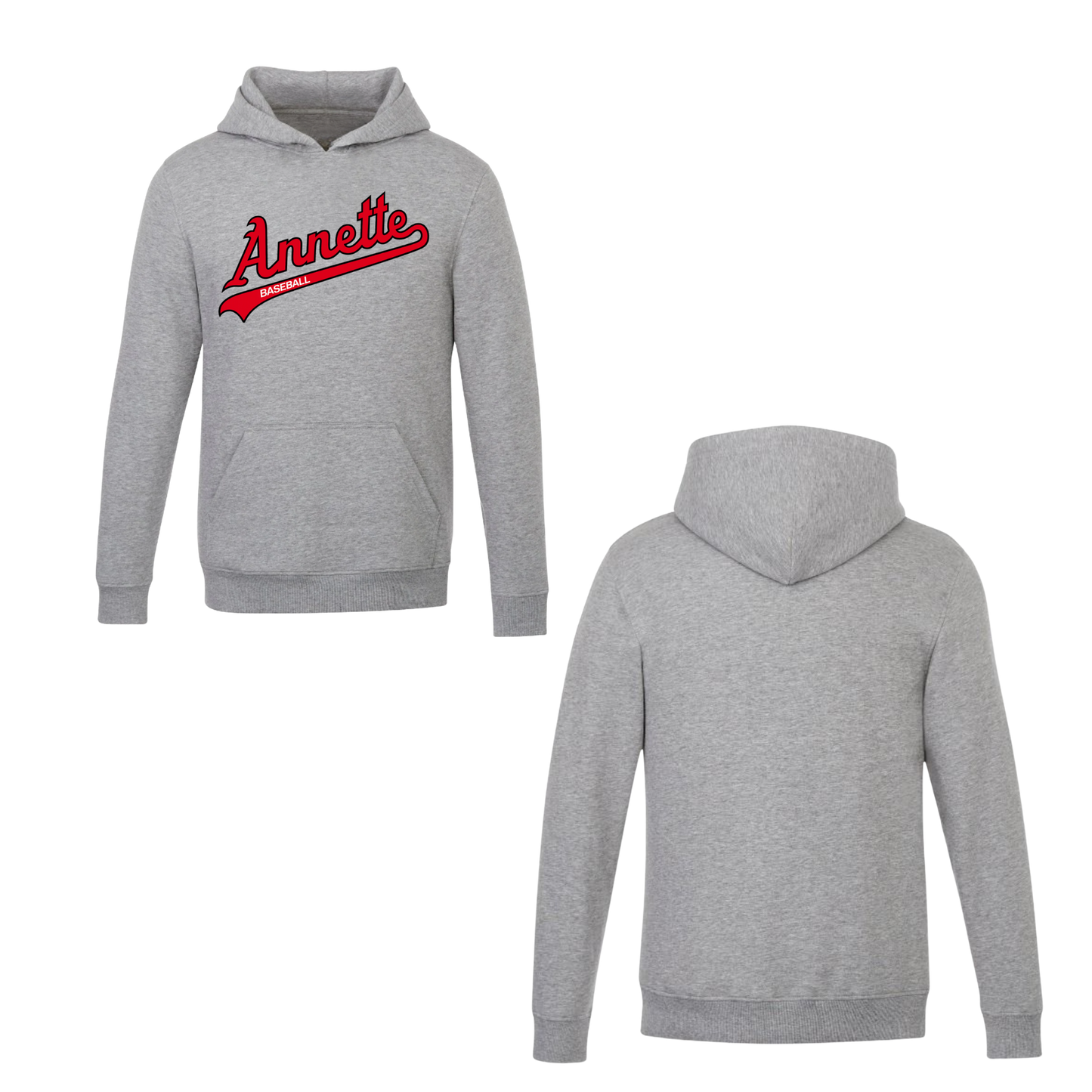 Annette Baseball Hooded Sweatshirt - Annette Script Logo /  Non-Personalized - Grey