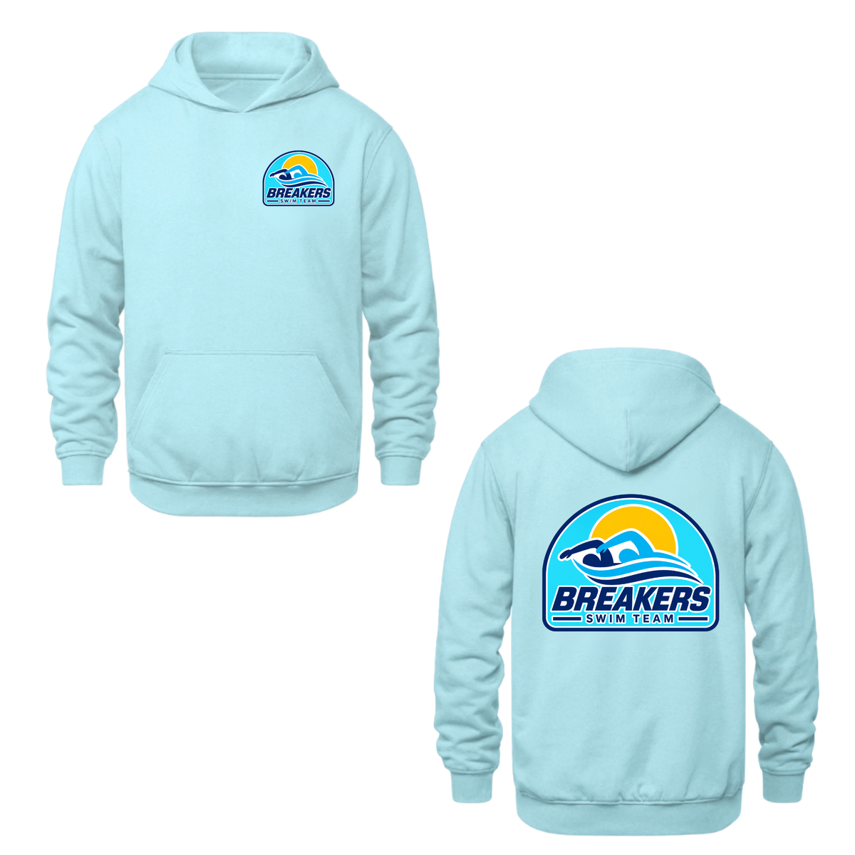 Breakers Swim Team Hooded Sweatshirt - Dual Logo - Sky Blue / Blue