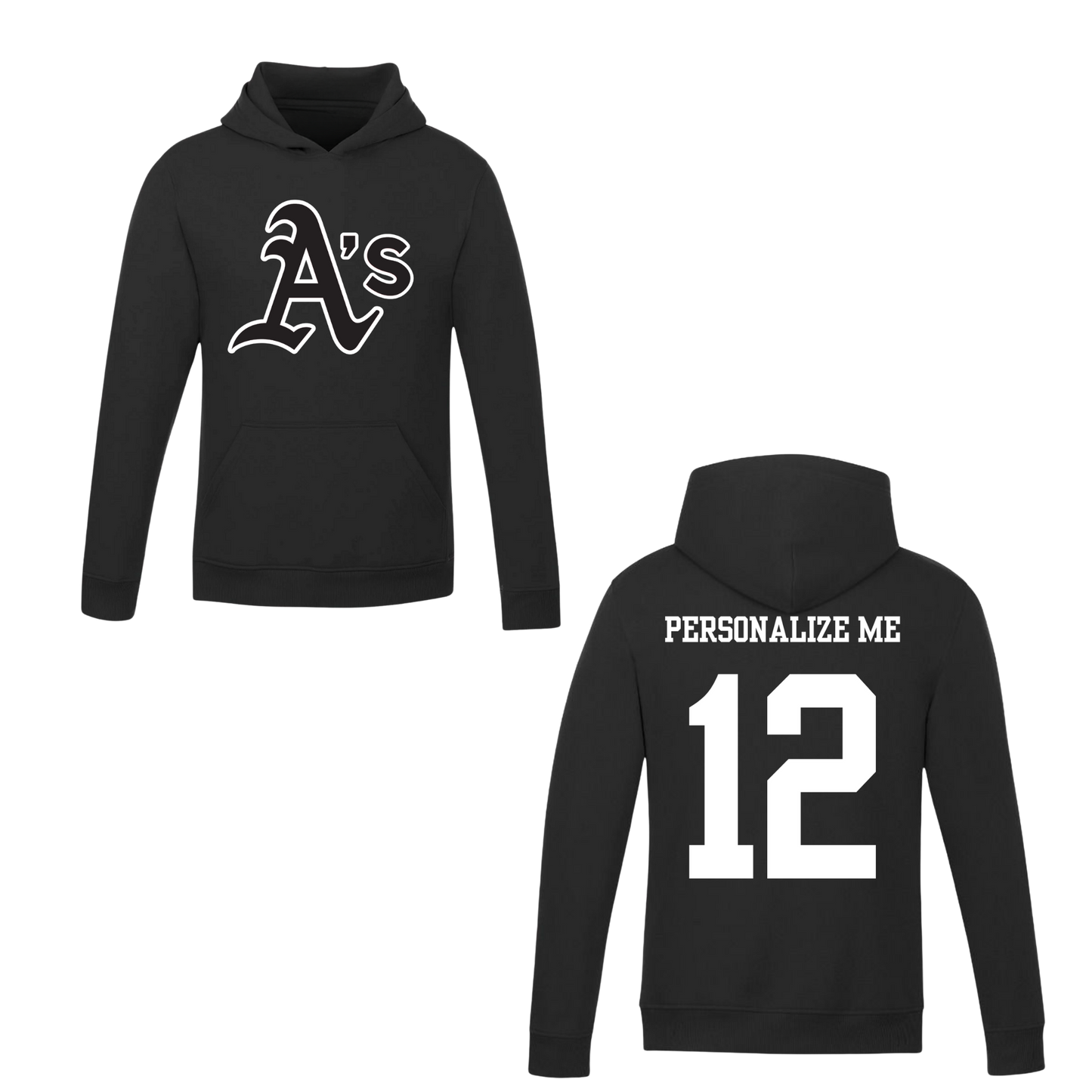 Annette Baseball Hooded Sweatshirt - "A's" Logo /  Personalized - Black