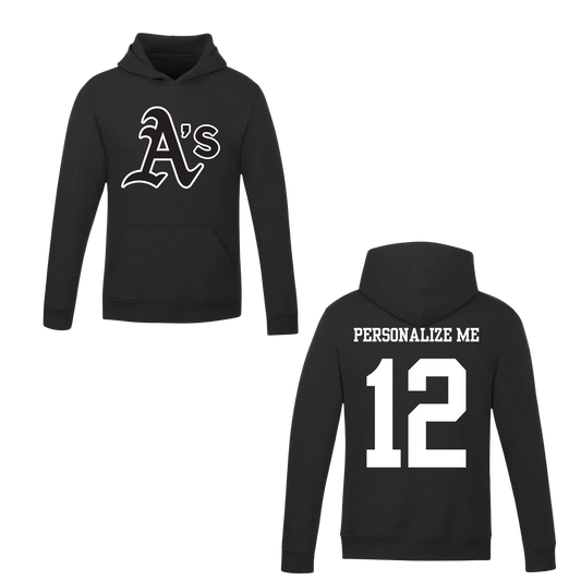 Annette Baseball Hooded Sweatshirt - "A's" Logo /  Personalized - Black