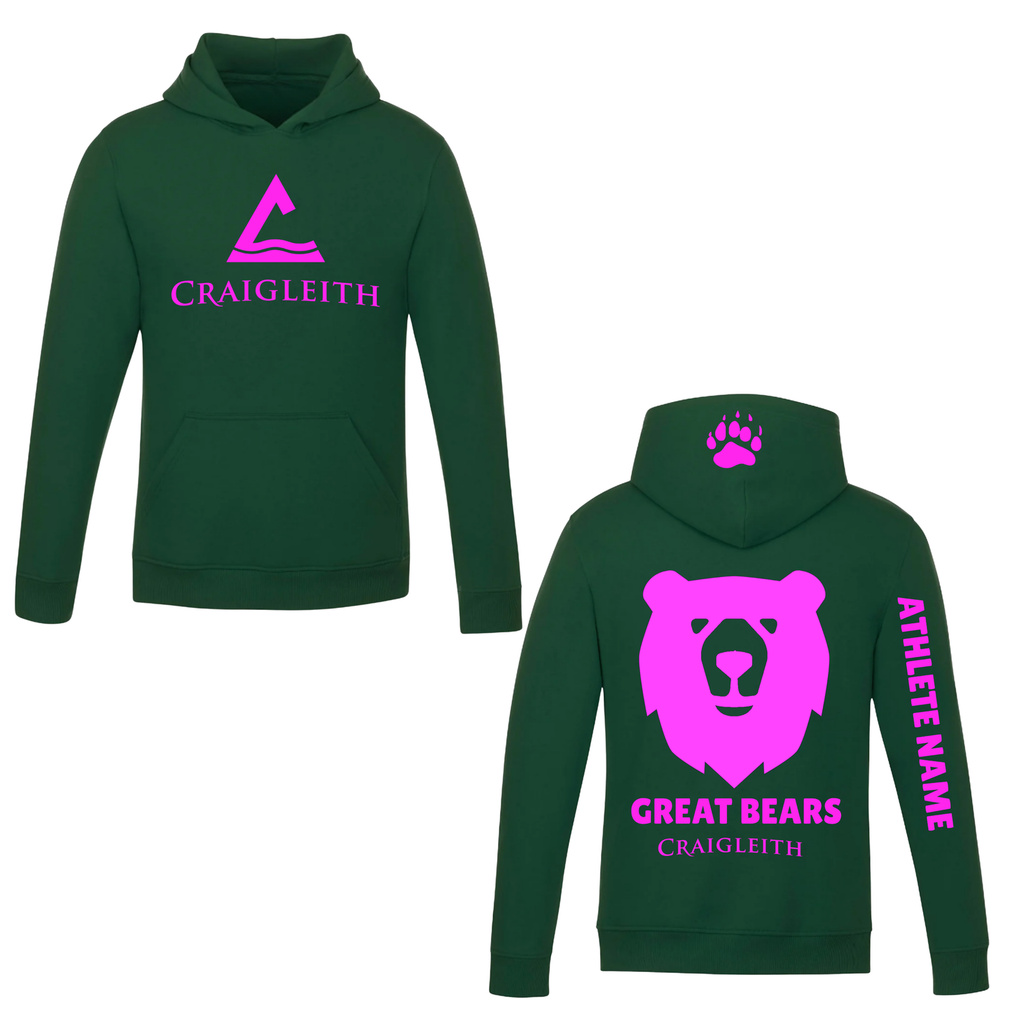 Craigleith Great Bears Hooded Sweatshirt - Hunter Green / Large Logo
