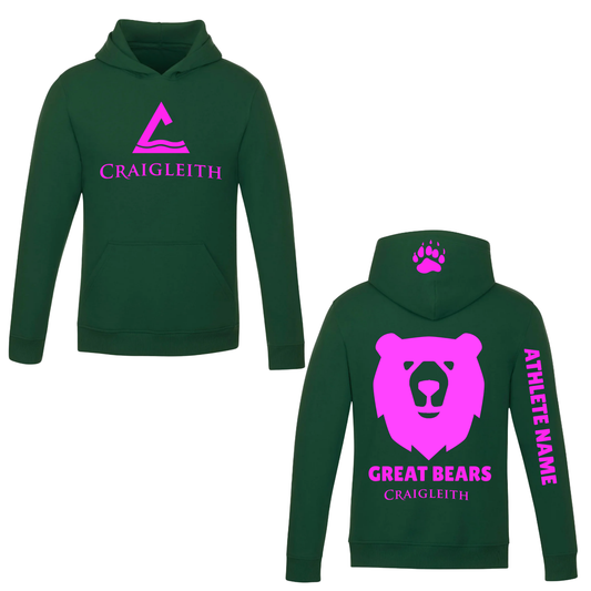 Craigleith Great Bears Hooded Sweatshirt - Hunter Green / Large Logo