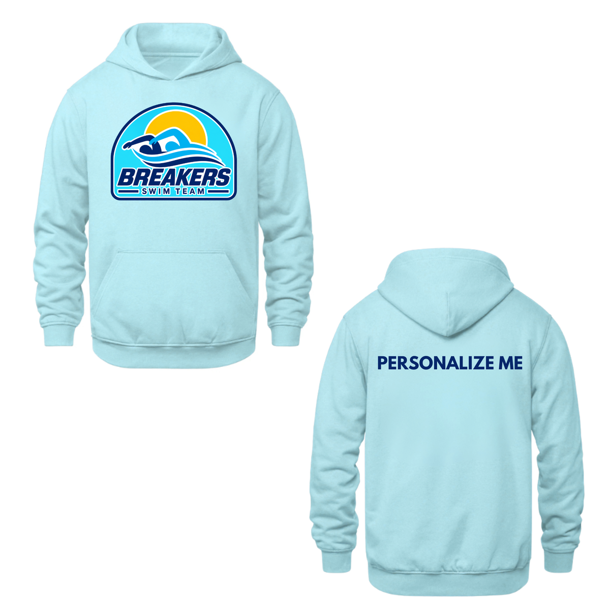 Breakers Swim Team Personalized Hooded Sweatshirt - Oversize Logo - Light Blue / Blue