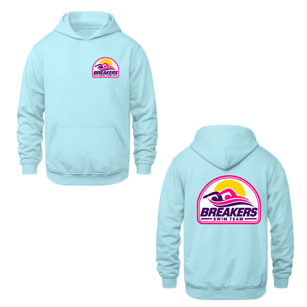 Breakers Swim Team Hooded Sweatshirt - Dual Logo - Light Blue / Pink