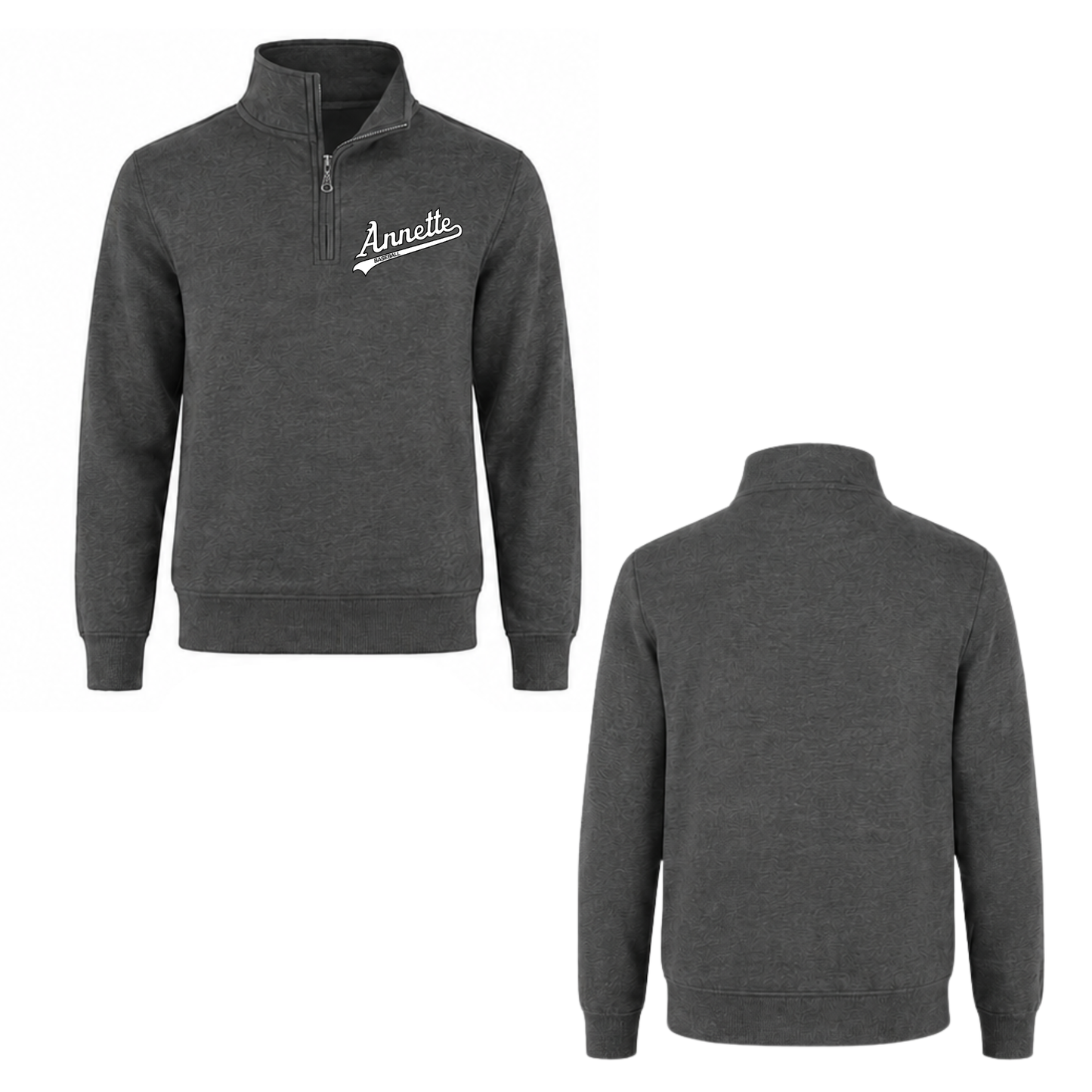 Annette Baseball Quarter-Zip Mini White Script Logo Sweatshirt - Charcoal
