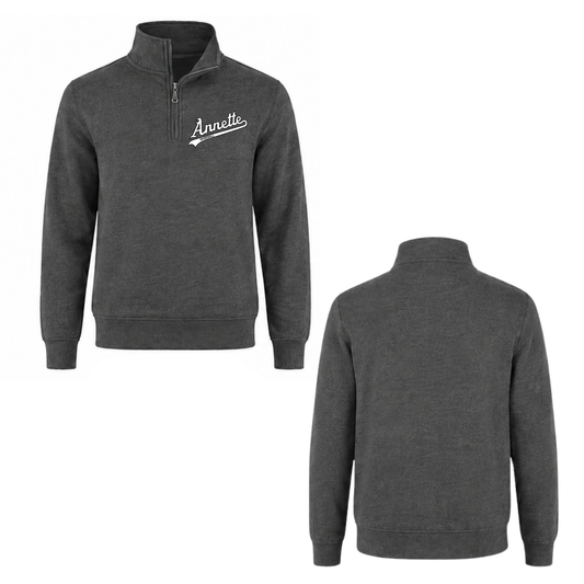 Annette Baseball Quarter-Zip Mini White Script Logo Sweatshirt - Charcoal