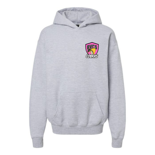 Youth Personalized BVCS Pink Neon Cobra Hooded Sweatshirt - Sport Grey