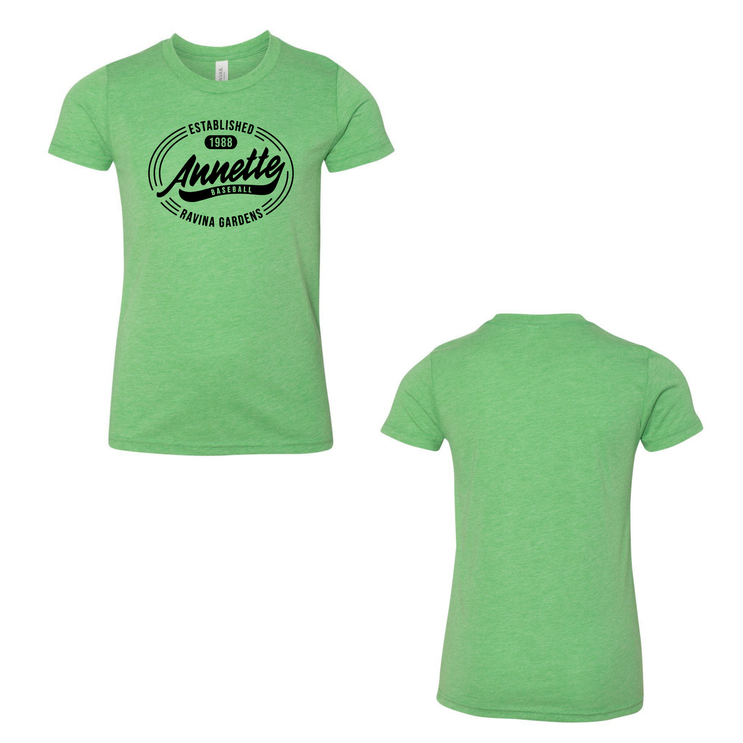 Annette Baseball Short Sleeve Shirt - Vintage Logo Tee - Green Triblend