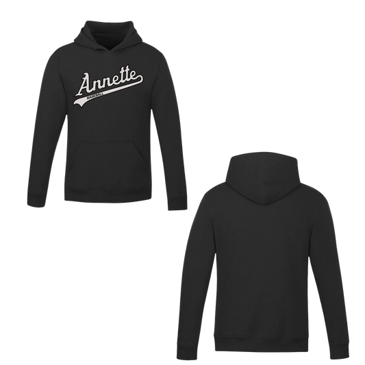 Annette Baseball Hooded Sweatshirt - Annette Script Logo /  Non-Personalized - Black