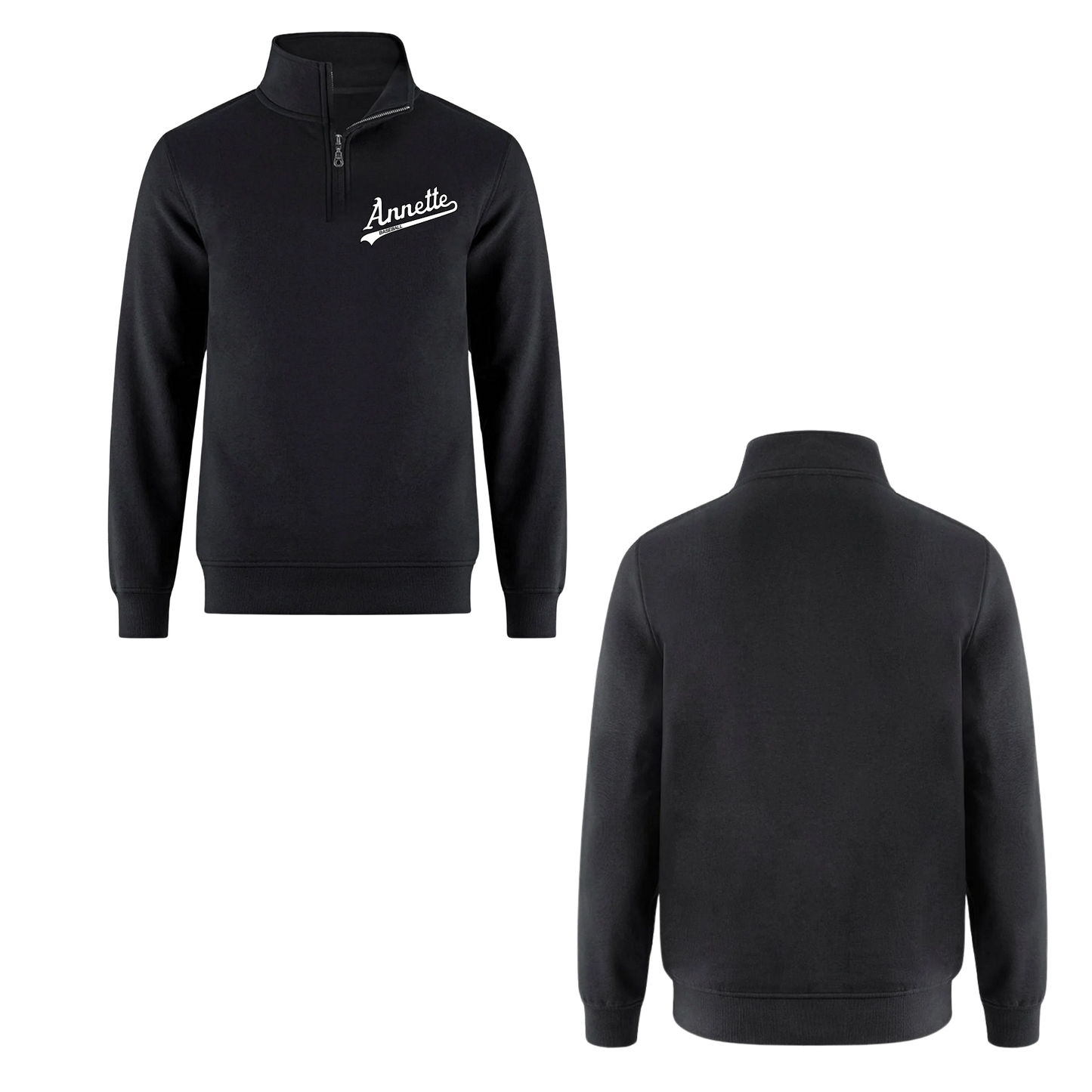 Annette Baseball Quarter-Zip Mini White Script Logo Sweatshirt - Black