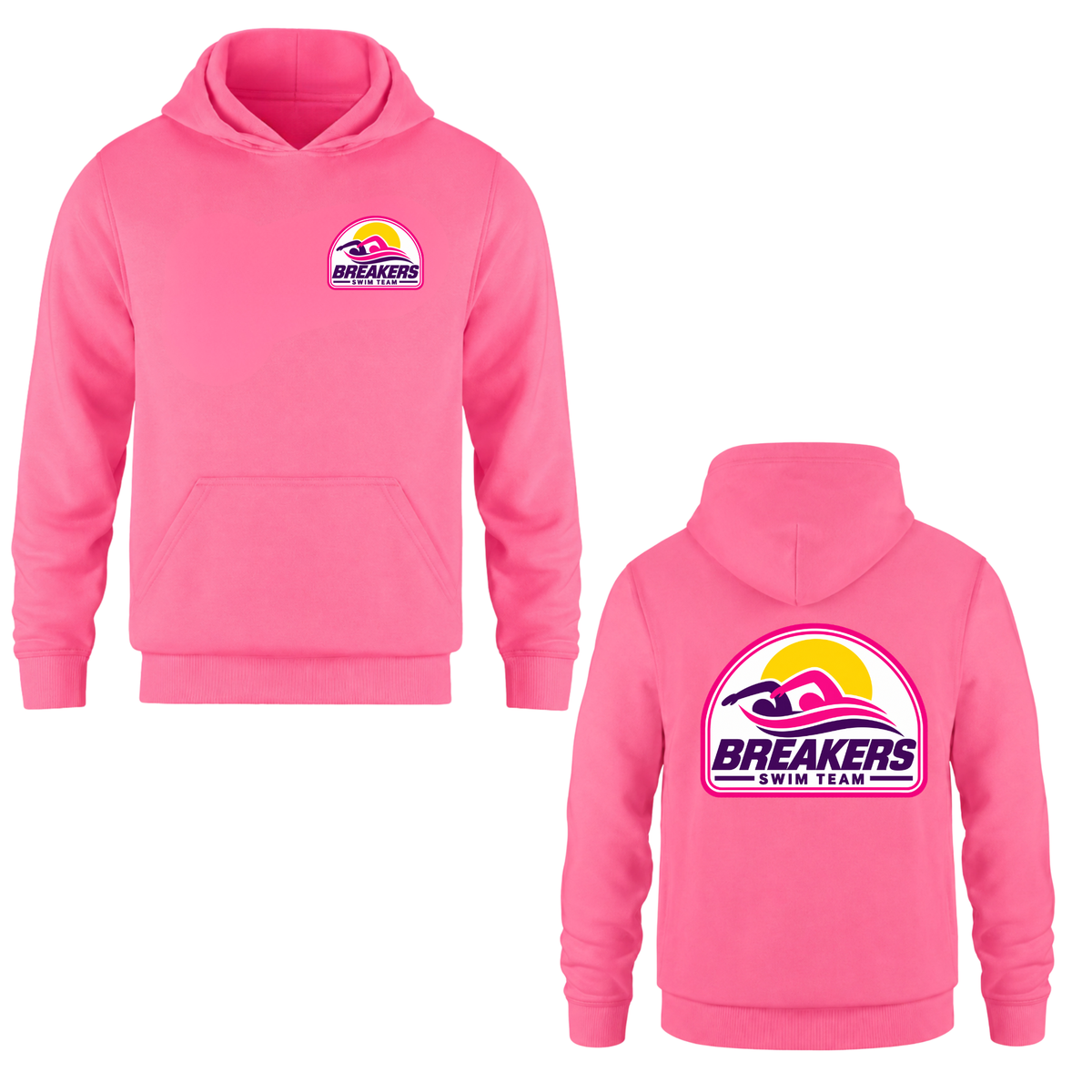 Breakers Swim Team Hooded Sweatshirt - Dual Logo - Bright Pink / Pink