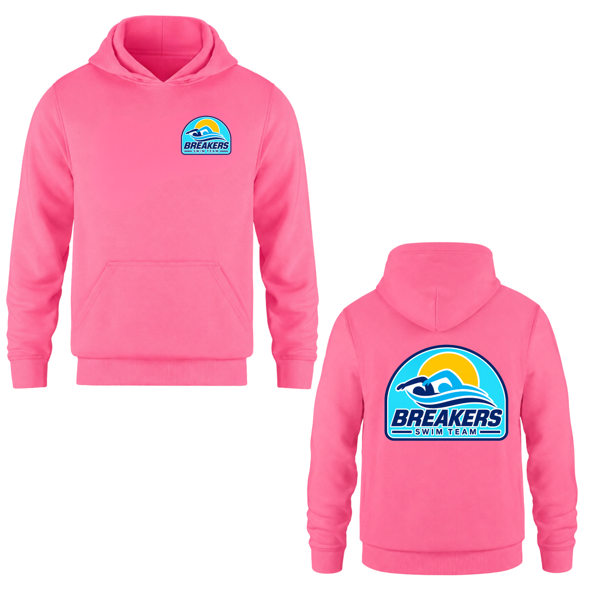 Breakers Swim Team Hooded Sweatshirt - Dual Logo - Bright Pink / Blue