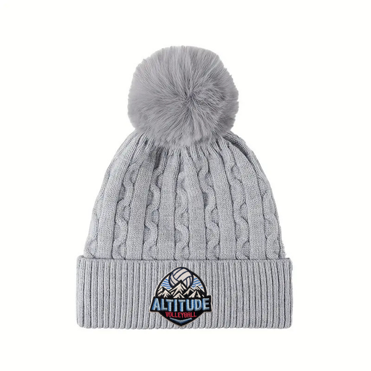 Altitude Volleyball Cable Knit Pom Pom Hat - Grey