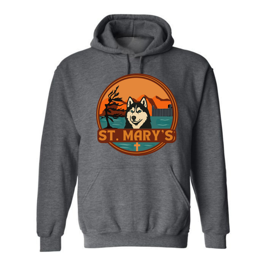 Youth Personalized St. Mary's Oversize Logo Hooded Sweatshirt - Dark Heather