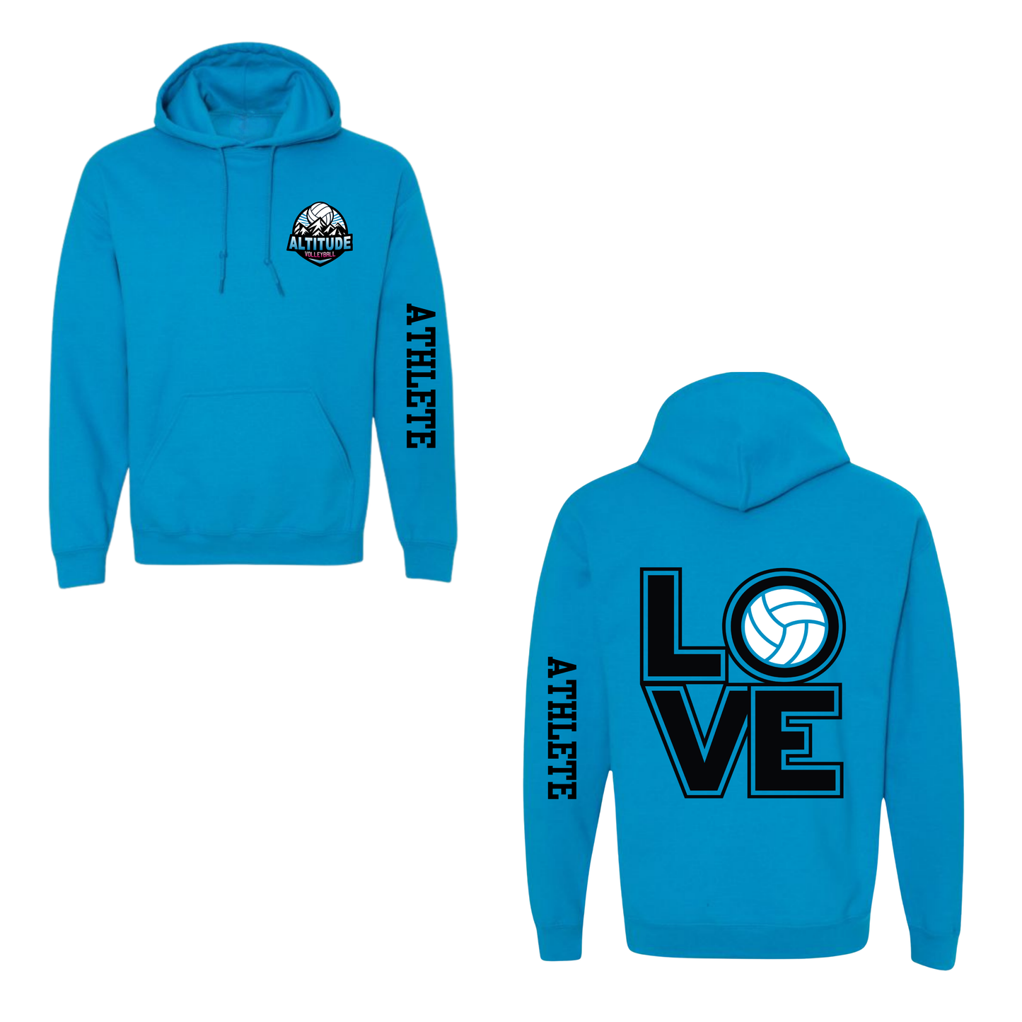 Altitude Adult Personalized Volleyball LOVE Hooded Sweatshirt - Sapphire Blue