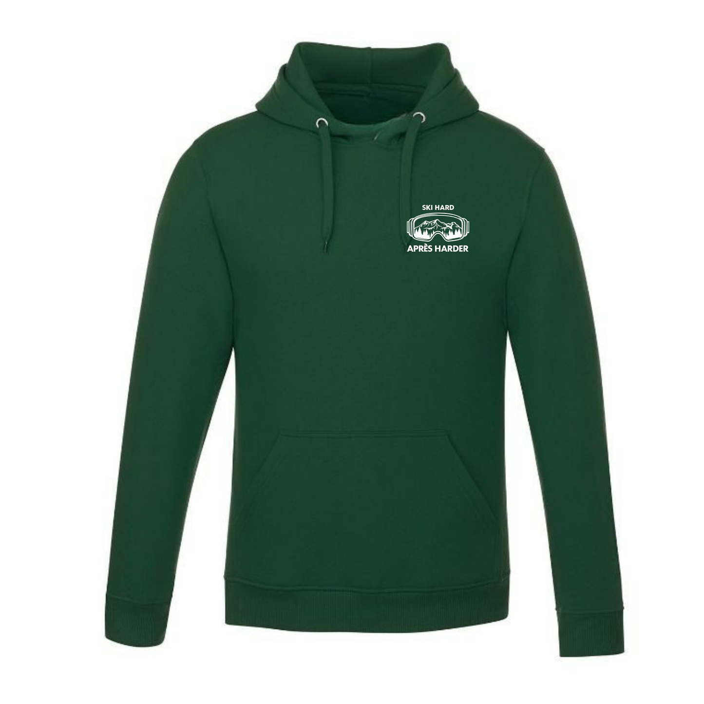 Ski Hard / Après Harder Adult Hooded Sweatshirt -Forest Green