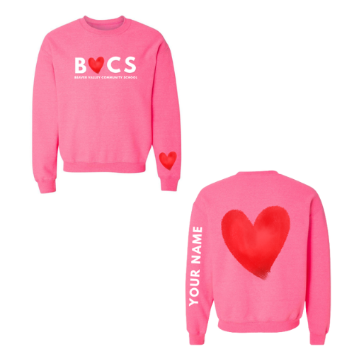 BVCS Personalized Oversize Heart Crewneck Sweatshirt - Safety Pink