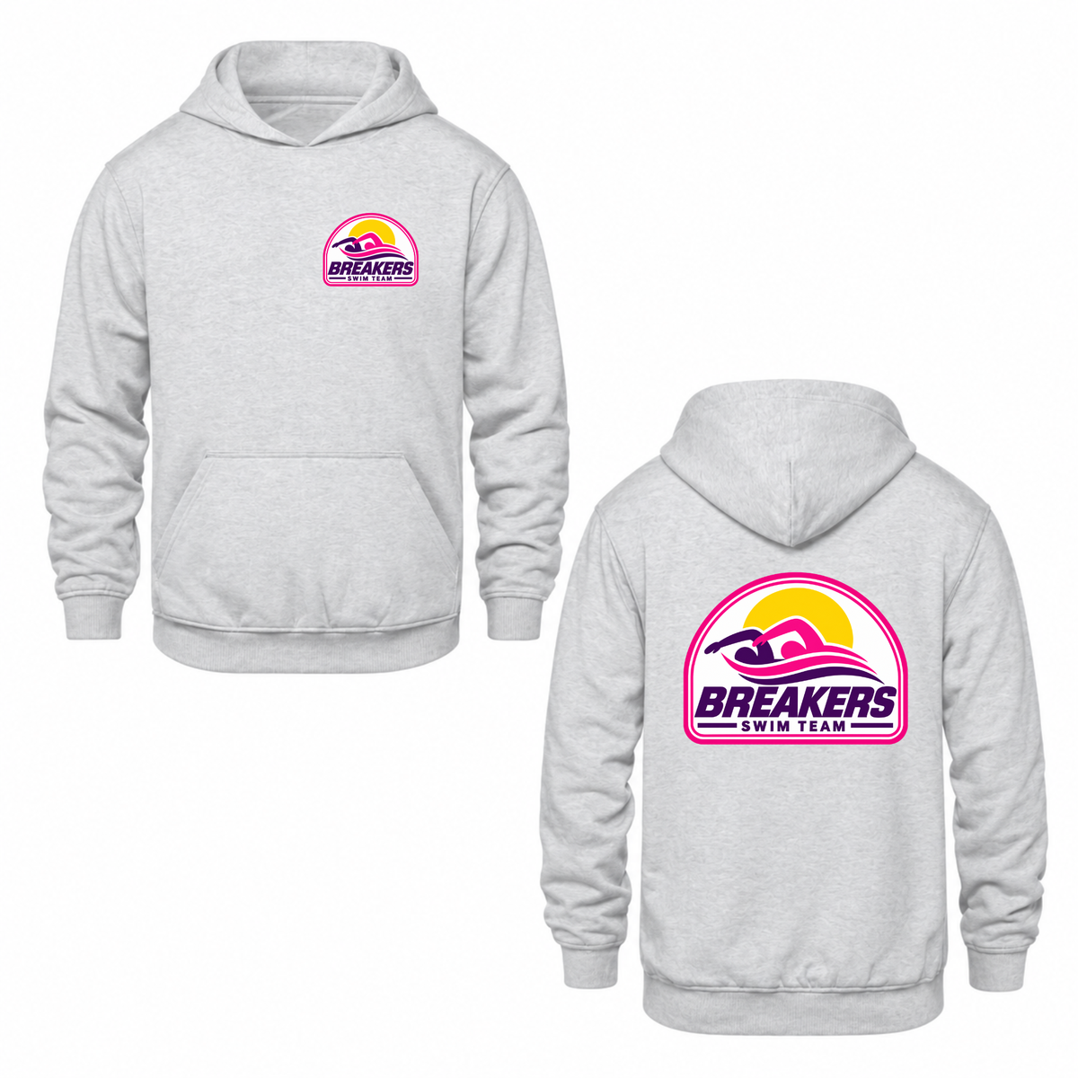Breakers Swim Team Hooded Sweatshirt - Dual Logo - Ash Grey / Pink