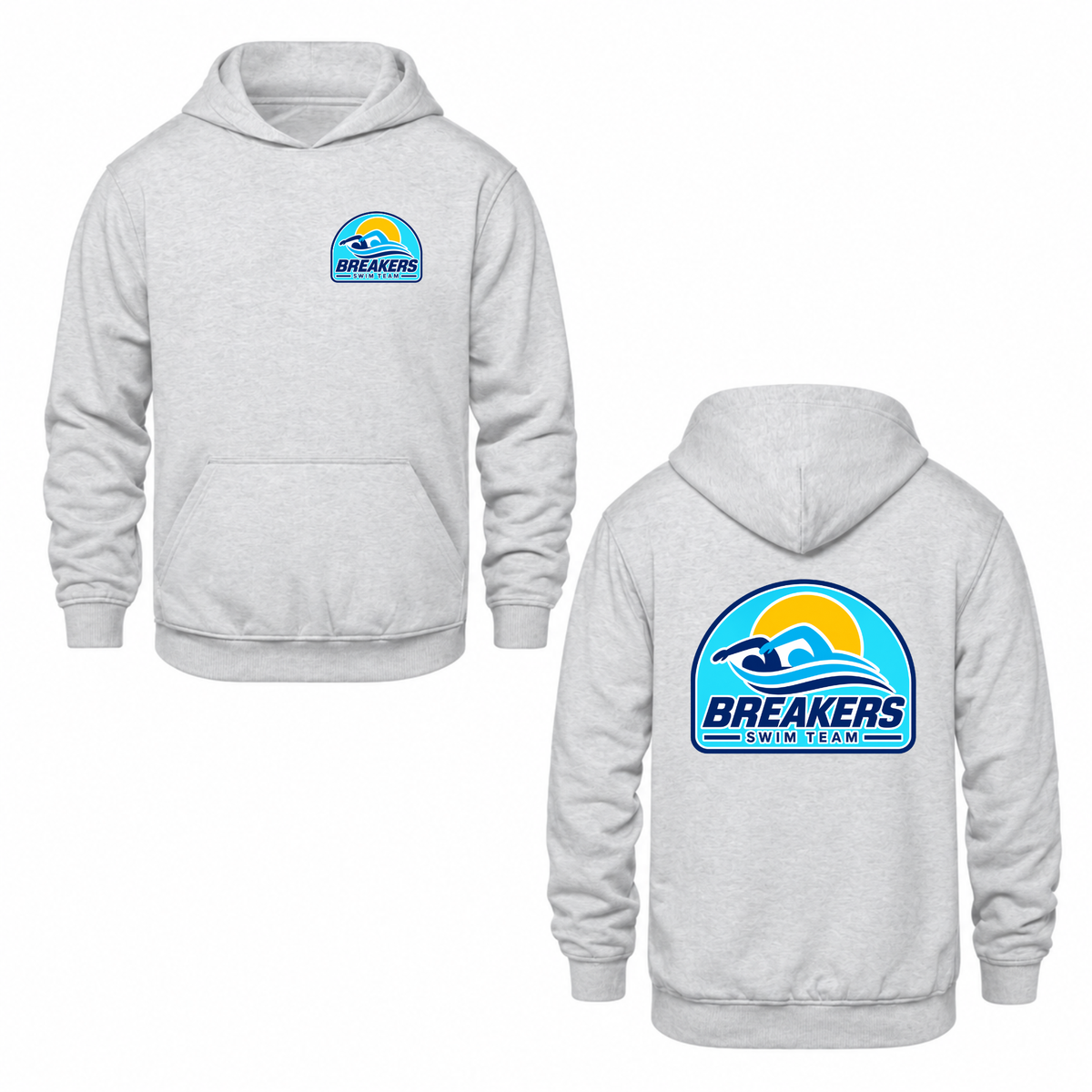 Breakers Swim Team Hooded Sweatshirt - Dual Logo - Ash Grey / Blue