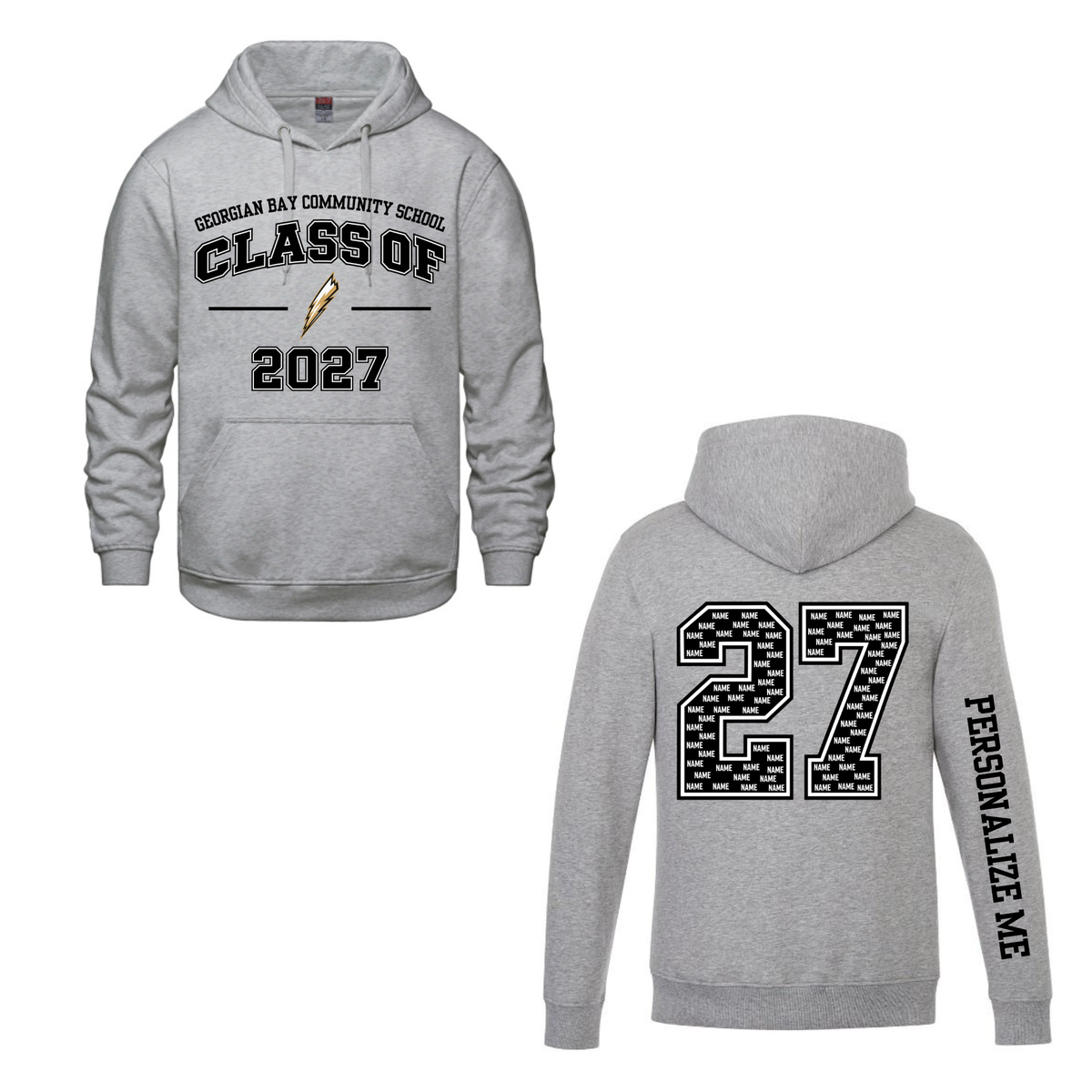 2027 GBCS Graduating Class Hooded Sweatshirt - Athletic Grey / Optional Personalization