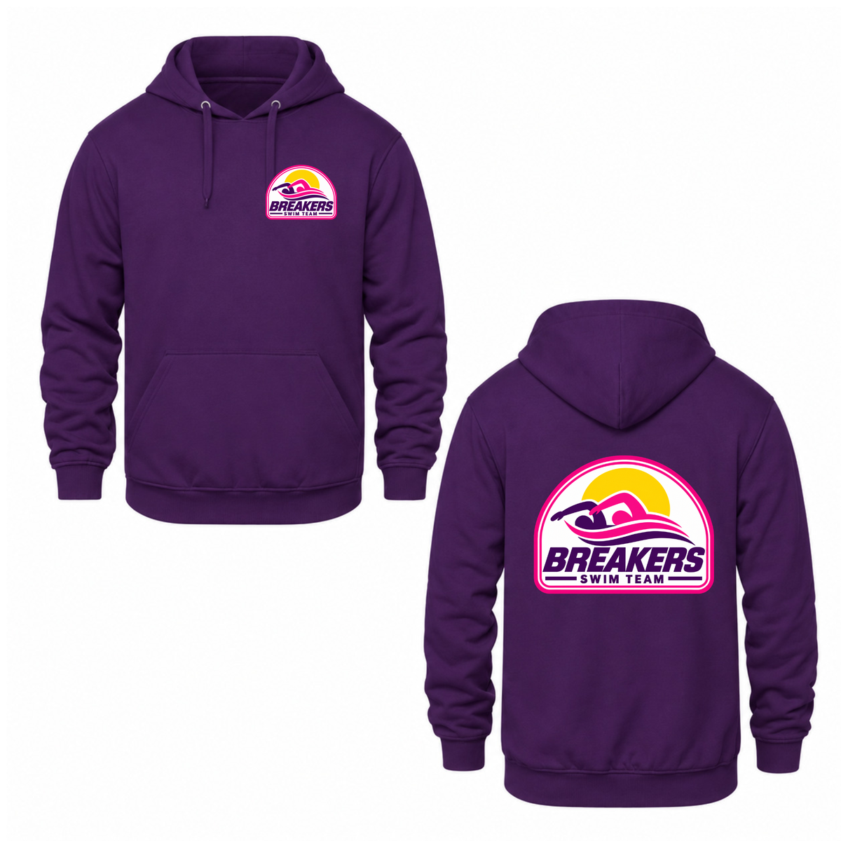 Breakers Swim Team Hooded Sweatshirt - Dual Logo - Purple / Pink