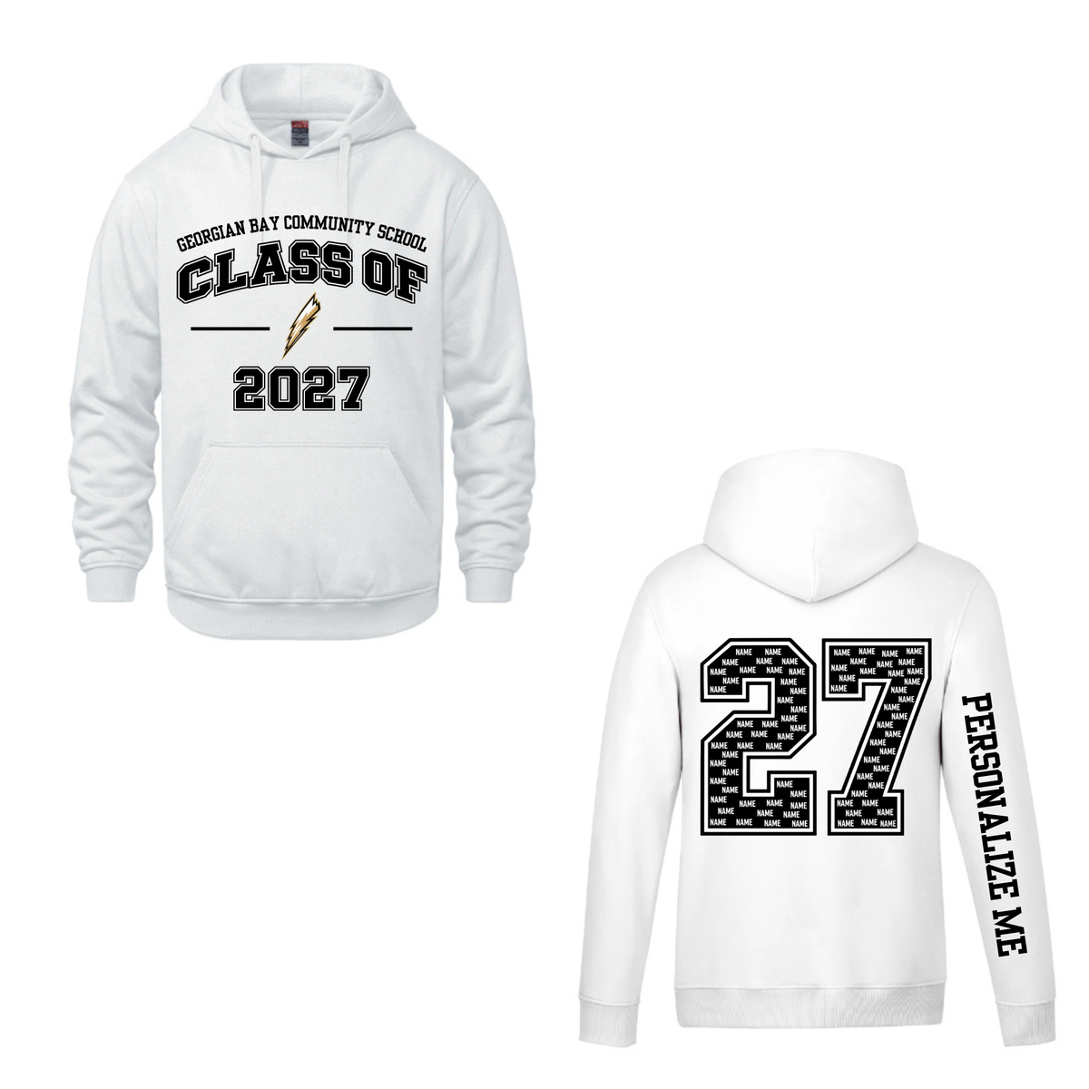 2027 GBCS Graduating Class Hooded Sweatshirt - White / Optional Personalization