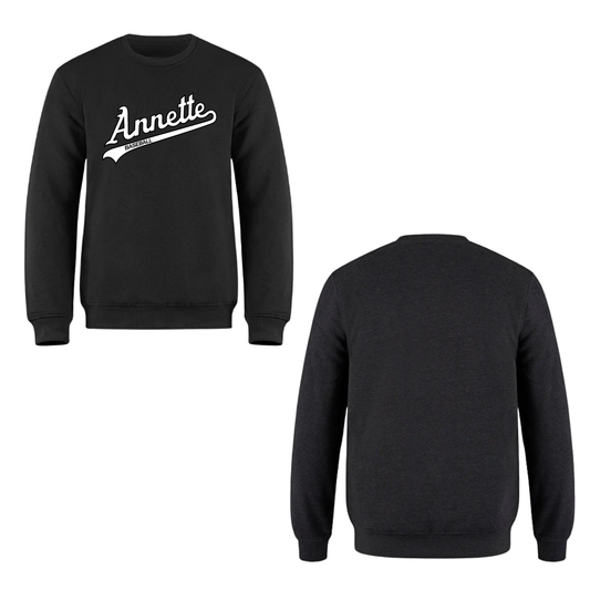 Annette Baseball Oversize White Script Logo Crewneck Sweatshirt - Black