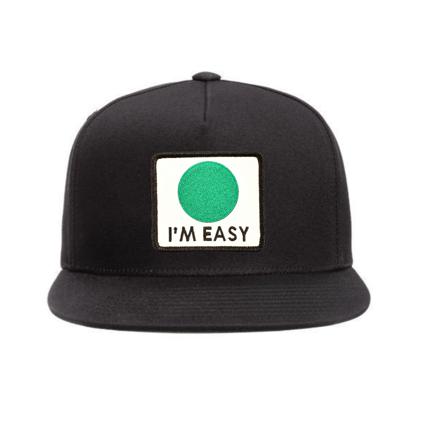 I'M EASY Patch Five-panel Flat-Bill Hat - Black / Black