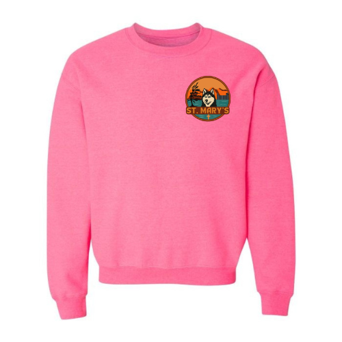 Kindness Collection St. Mary's Crewneck Sweatshirt - Mini Logo - Safety Pink