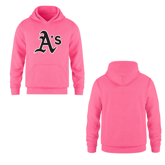 Annette Baseball Hooded Sweatshirt - "A's" Logo /  Non-Personalized - Neon Pink