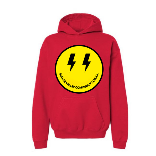 Youth Personalized BVCS Oversize Bolt Smile Hooded Sweatshirt - Red