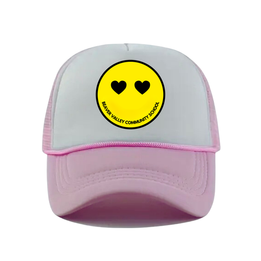 BVCS Heart Smile Snapback Hat - Pastel Pink / White