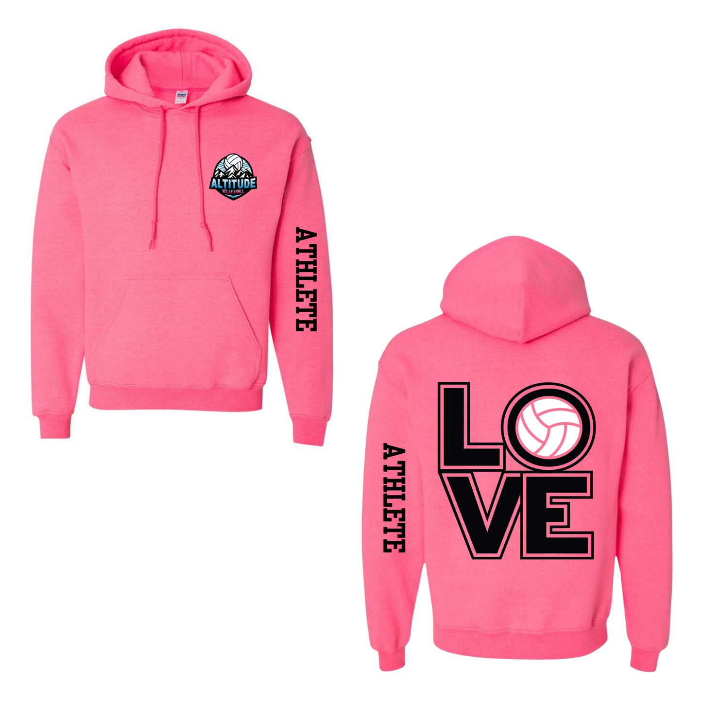 Altitude Adult Personalized Volleyball LOVE Hooded Sweatshirt - Safety Pink
