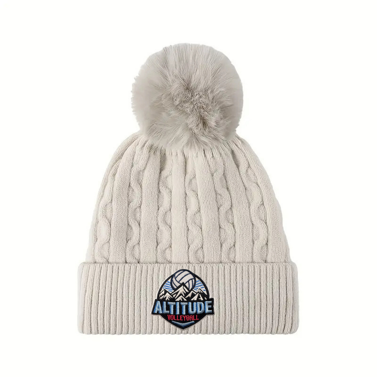 Altitude Volleyball Cable Knit Pom Pom Hat - Beige