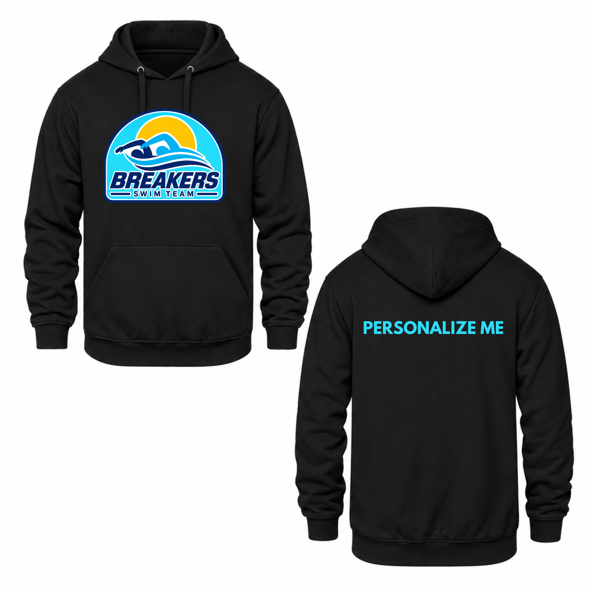 Breakers Swim Team Personalized Hooded Sweatshirt - Oversize Logo - Black / Blue