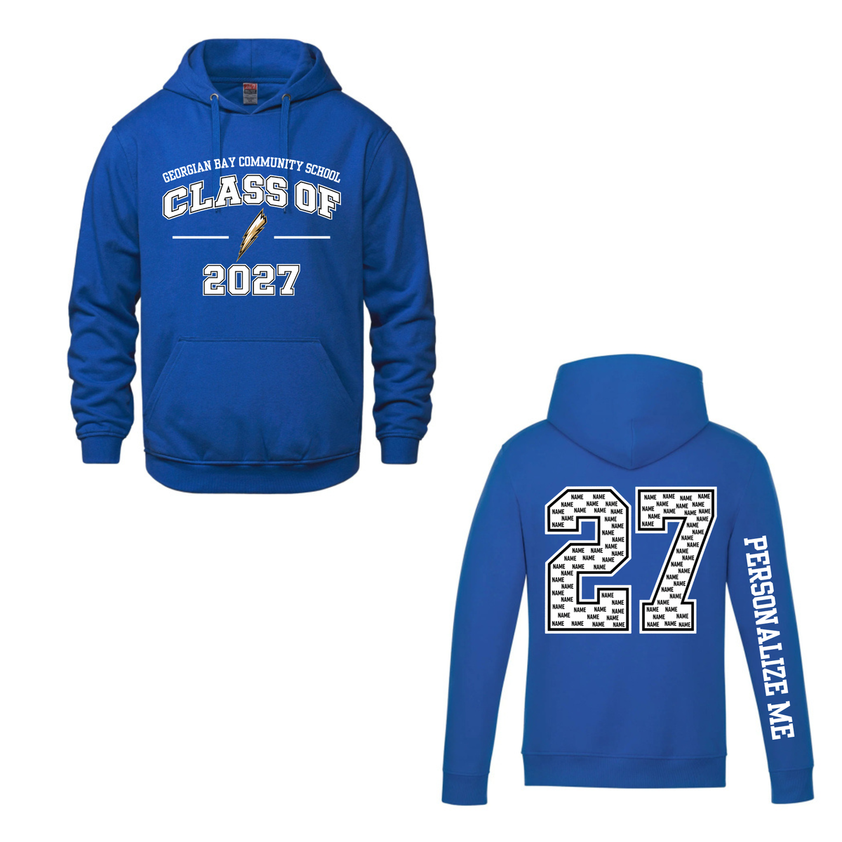 2027 GBCS Graduating Class Hooded Sweatshirt - Royal Blue / Optional Personalization