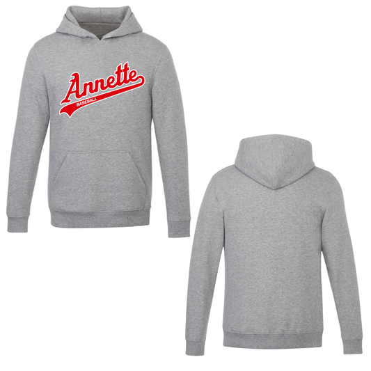 Annette Baseball Hooded Sweatshirt - Annette Red Script Logo /  Non-Personalized - Grey