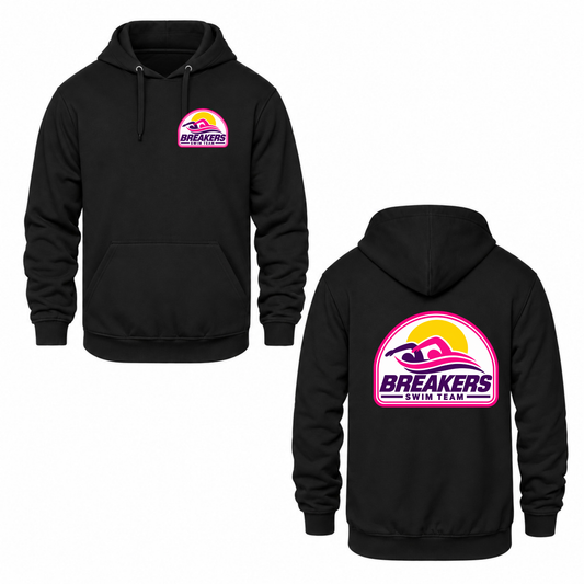 Breakers Swim Team Hooded Sweatshirt - Dual Logo - Black / Pink