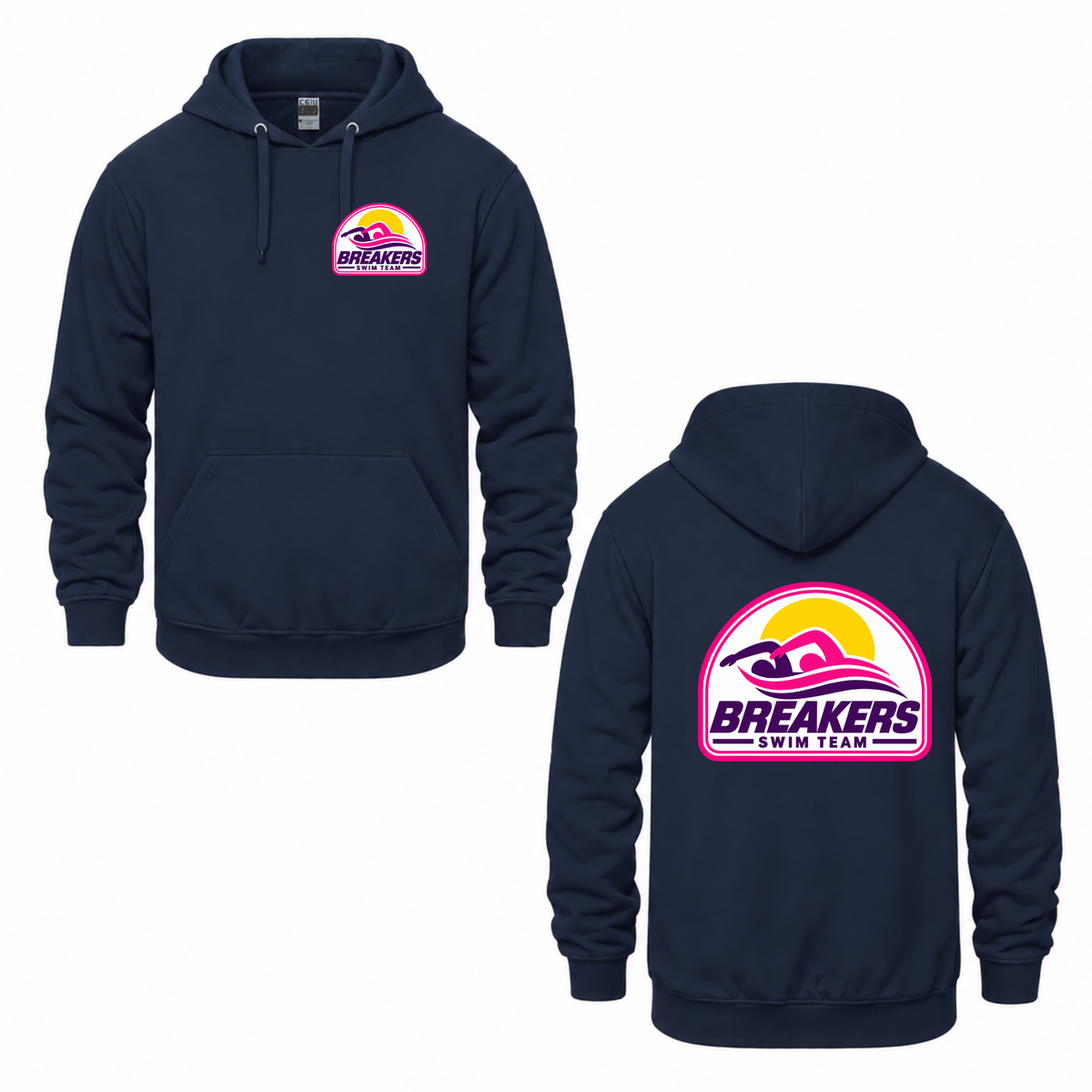 Breakers Swim Team Hooded Sweatshirt - Dual Logo - Black / Pink