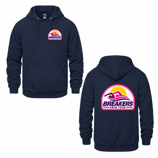 Breakers Swim Team Hooded Sweatshirt - Dual Logo - Navy / Pink