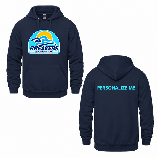Breakers Swim Team Personalized Hooded Sweatshirt - Oversize Logo - Navy / Blue