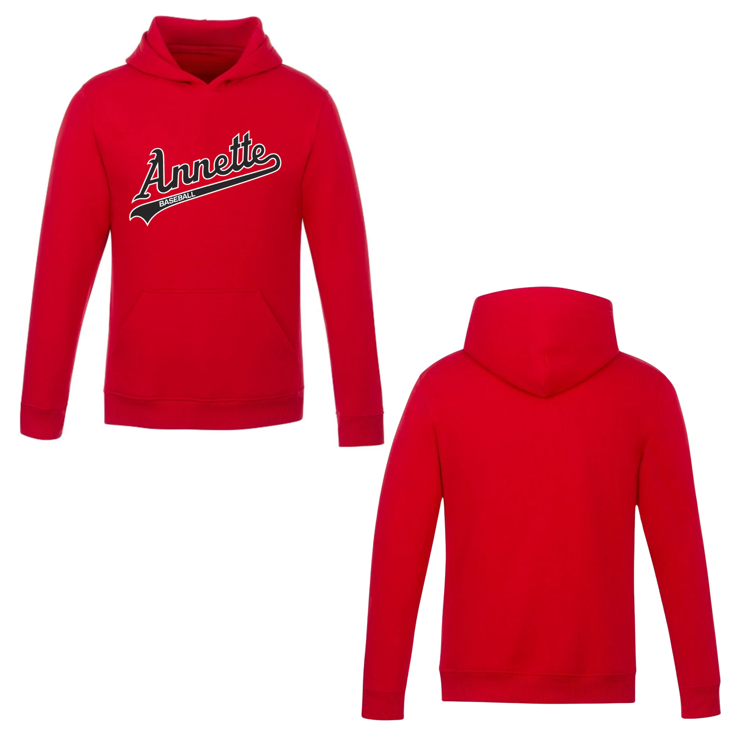 Annette Baseball Hooded Sweatshirt - Annette Black Script Logo /  Non-Personalized - Red