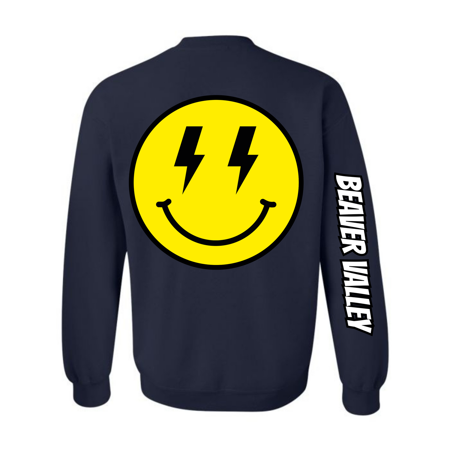 BVCS Crewneck Sweatshirt - Oversize Bolt Smile / Monochrome Graffiti Sleeve - Navy