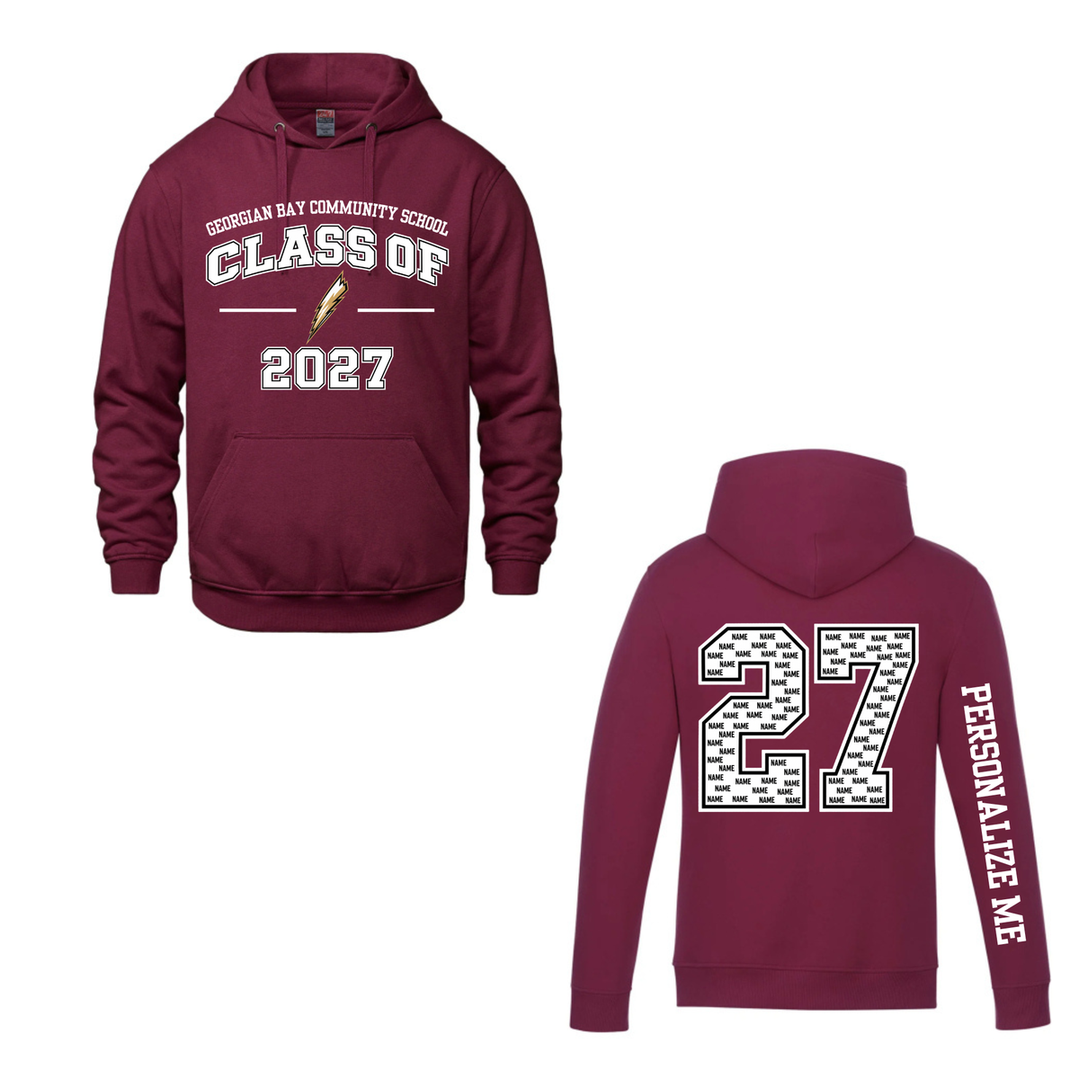 2027 GBCS Graduating Class Hooded Sweatshirt - Maroon / Optional Personalization