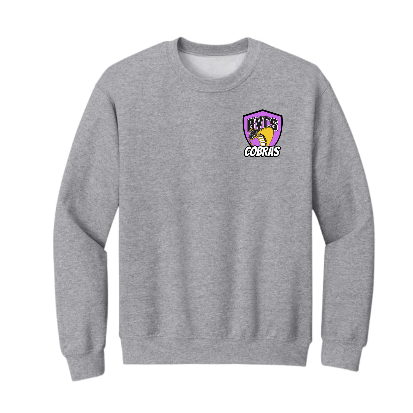 BVCS Crewneck Sweatshirt - Neon Purple Cobra Crests - Grey