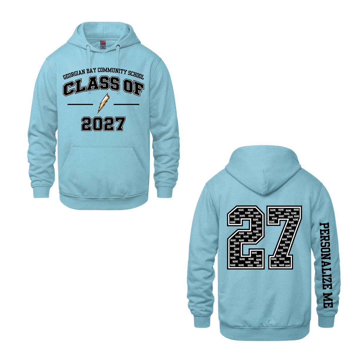 2027 GBCS Graduating Class Hooded Sweatshirt - Sky Blue / Optional Personalization