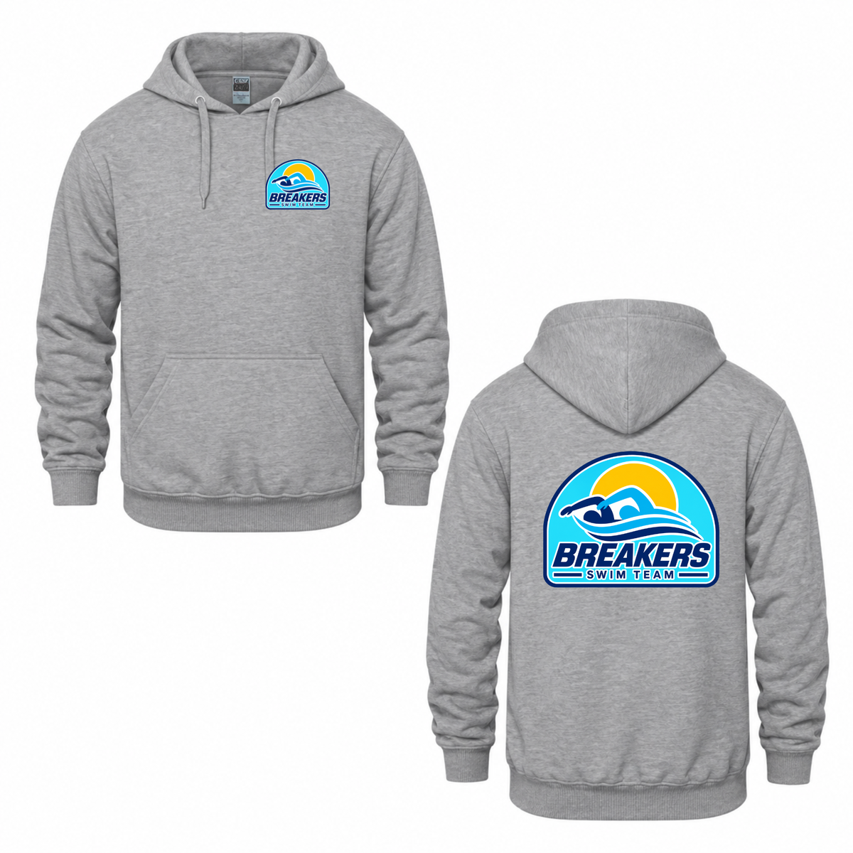 Breakers Swim Team Hooded Sweatshirt - Dual Logo - Athletic Grey / Blue