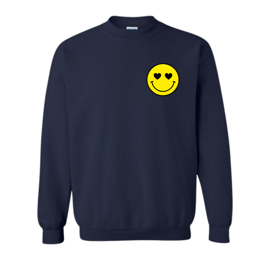 BVCS Crewneck Sweatshirt - Oversize Heart Smile / Monochrome Graffiti Sleeve - Navy