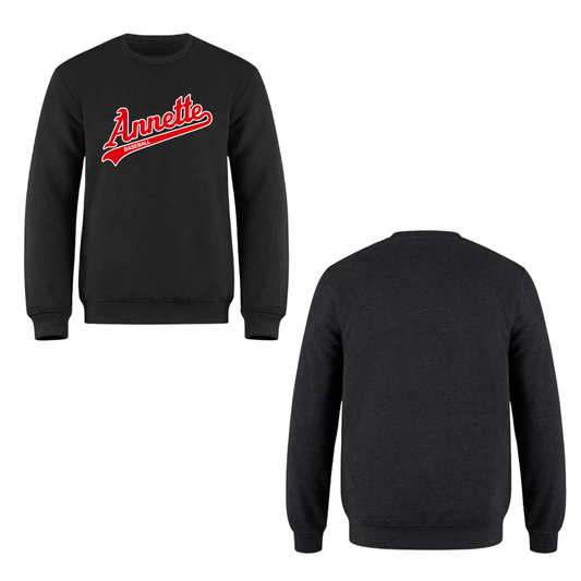 Annette Baseball Oversize Red Script Logo Crewneck Sweatshirt - Black