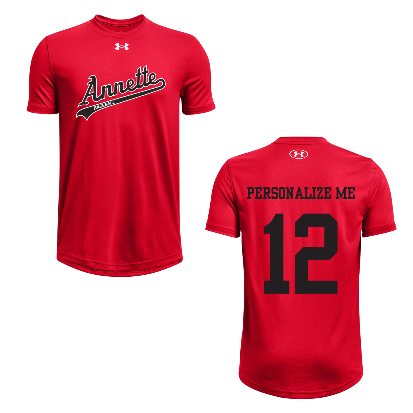 Annette Baseball x Under Armour Black Script Logo - Red / Personalized